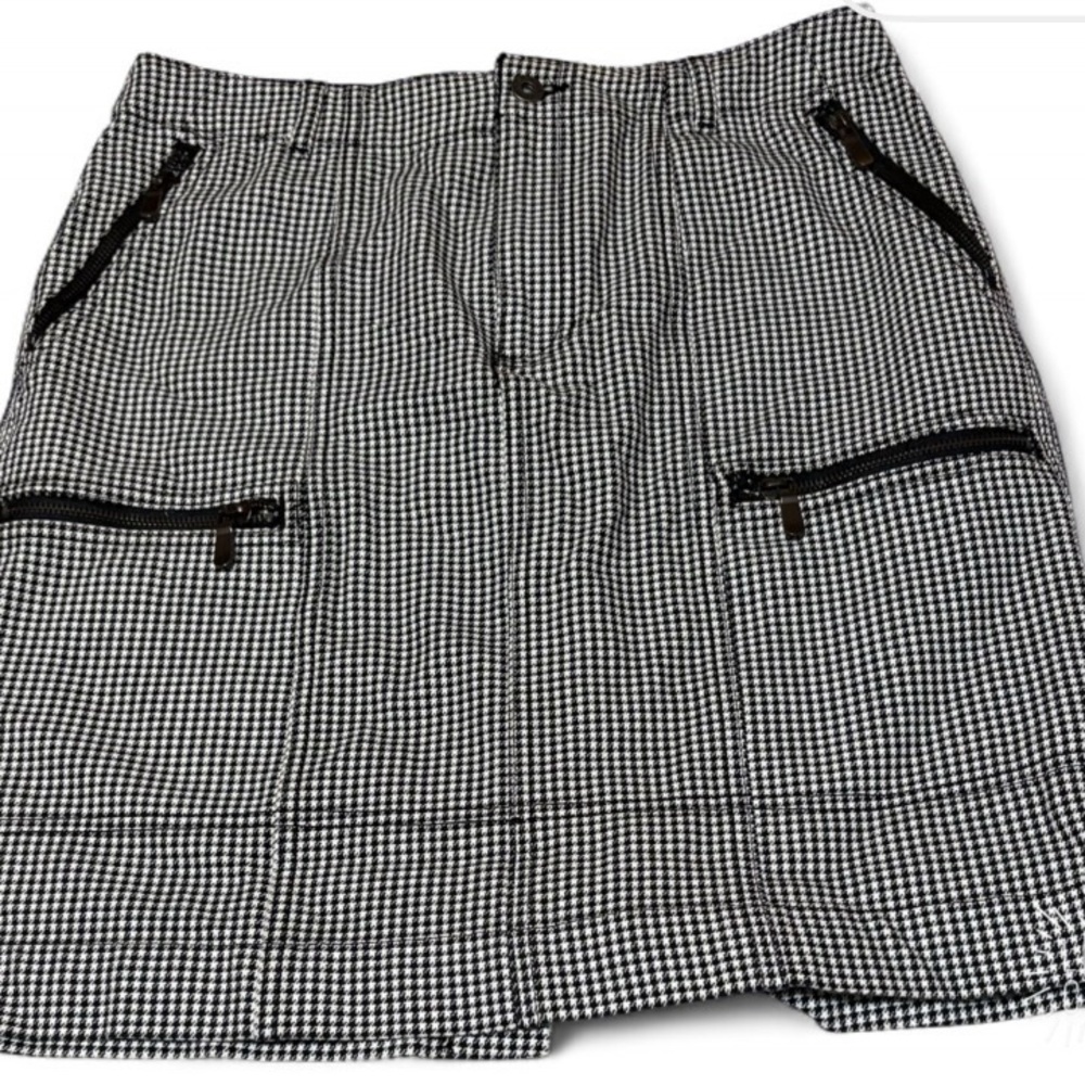 Liz Claiborne Houndstooth Cargo Mini Skirt Black White Zip Pockets 100% Cotton